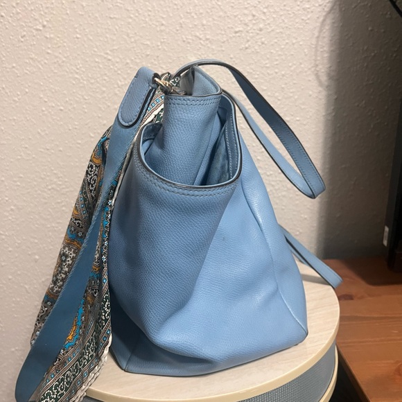 Blue, Coach leather diaper bag with strap and changing pad